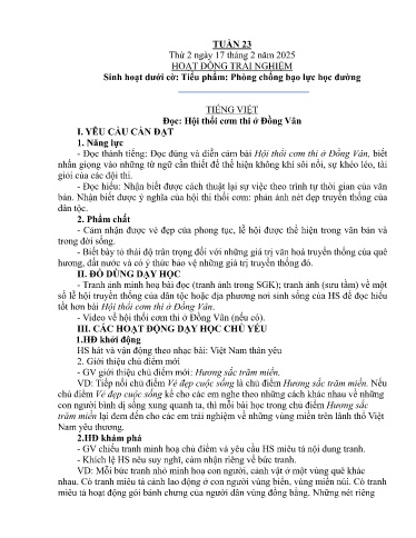 Kế hoạch bài dạy Lớp 5A - Tuần 23 (17/2 - 21/2/2025) Năm học 2024-2025