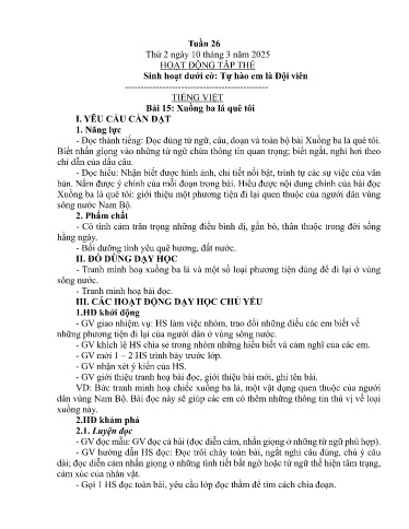 Kế hoạch bài dạy Lớp 5A - Tuần 26 Năm học 2024-2025