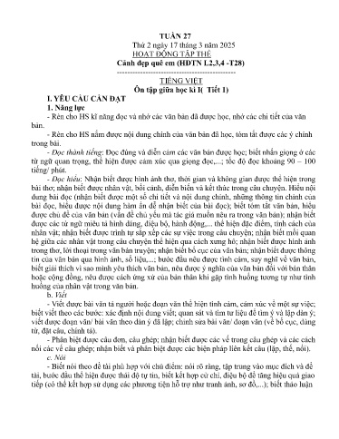 Kế hoạch bài dạy Lớp 5A - Tuần 27 Năm học 2024-2025