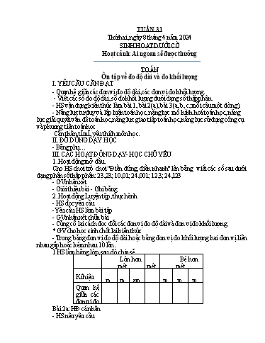 Kế hoạch bài dạy Lớp 5A - Tuần 31 Năm học 2023-2024