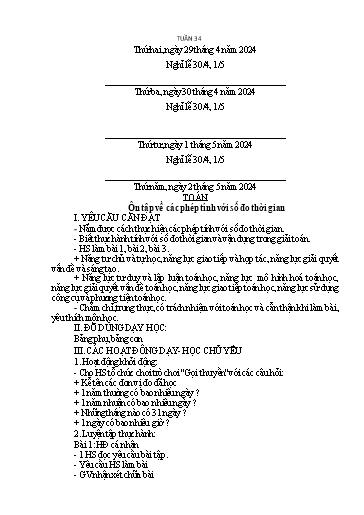Kế hoạch bài dạy Lớp 5A - Tuần 34 Năm học 2023-2024