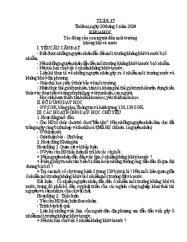 Kế hoạch bài dạy Lớp 5A - Tuần 37 Năm học 2023-2024