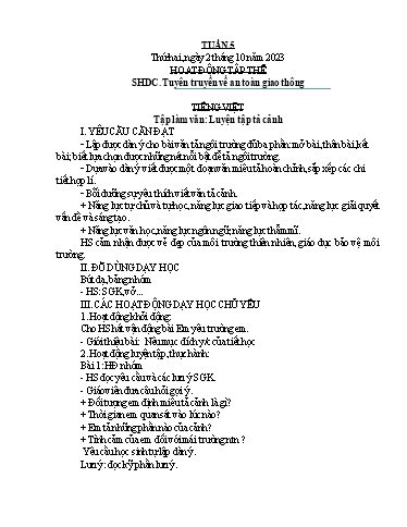 Kế hoạch bài dạy Lớp 5A - Tuần 5 Năm học 2023-2024