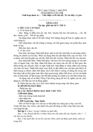Kế hoạch bài dạy Lớp 5A - Tuần 9 Năm học 2024-2025
