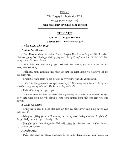 Kế hoạch bài dạy Lớp 5B - Tuần 1 Năm học 2024-2025