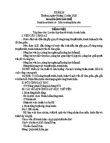 Kế hoạch bài dạy Lớp 5B - Tuần 10 Năm học 2023-2024