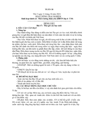 Kế hoạch bài dạy Lớp 5B - Tuần 10 Năm học 2024-2025