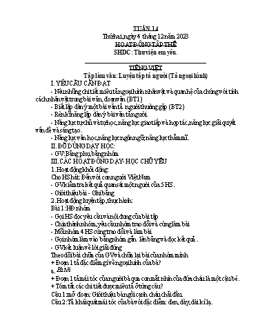 Kế hoạch bài dạy Lớp 5B - Tuần 14 Năm học 2023-2024