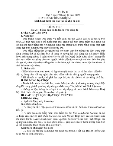 Kế hoạch bài dạy Lớp 5B - Tuần 14 Năm học 2024-2025