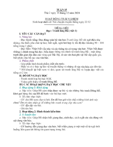 Kế hoạch bài dạy Lớp 5B - Tuần 15 Năm học 2024-2025