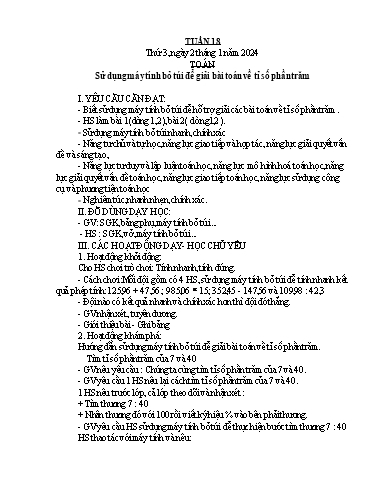 Kế hoạch bài dạy Lớp 5B - Tuần 18 Năm học 2023-2024