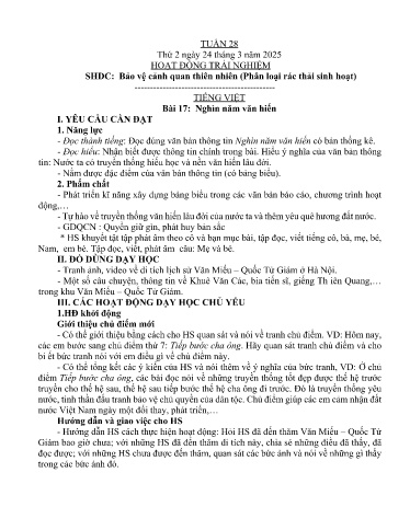 Kế hoạch bài dạy Lớp 5B - Tuần 28 Năm học 2024-2025