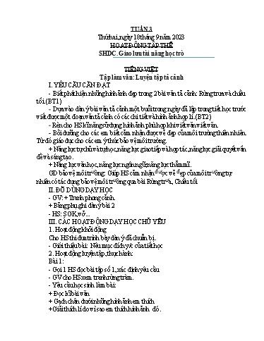 Kế hoạch bài dạy Lớp 5B - Tuần 3 Năm học 2023-2024