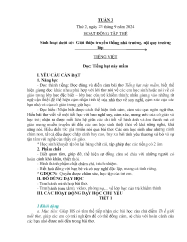 Kế hoạch bài dạy Lớp 5B - Tuần 3 Năm học 2024-2025