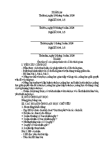 Kế hoạch bài dạy Lớp 5B - Tuần 34 Năm học 2023-2024