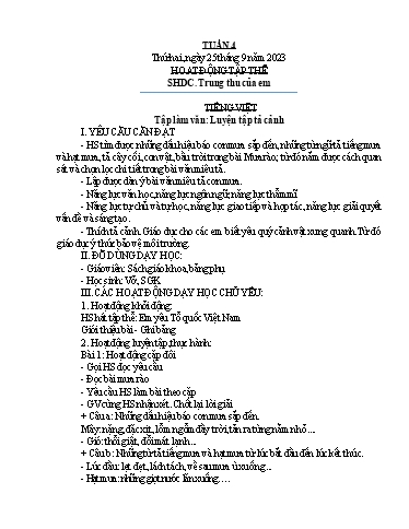 Kế hoạch bài dạy Lớp 5B - Tuần 4 Năm học 2023-2024