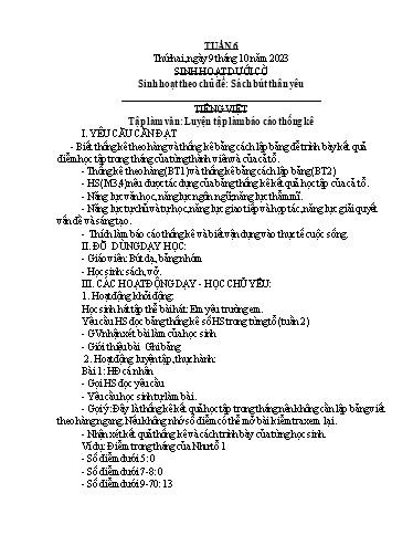 Kế hoạch bài dạy Lớp 5B - Tuần 6 Năm học 2023-2024