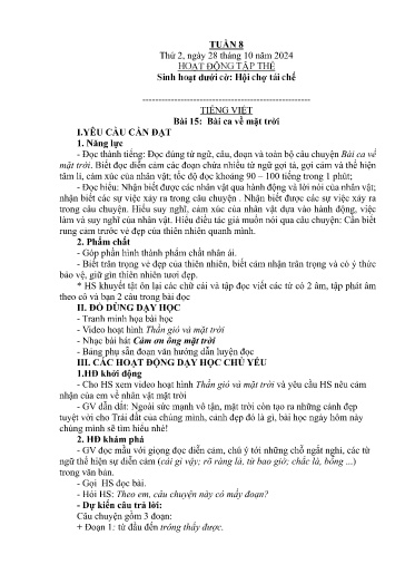 Kế hoạch bài dạy Lớp 5B - Tuần 8 Năm học 2024-2025