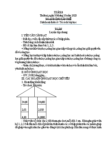 Kế hoạch bài dạy Lớp 5B - Tuần 9 Năm học 2023-2024