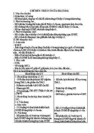 Kế hoạch bài dạy Mĩ Thuật 2 - Chủ đề 9: Thầy cô của em (Tiết 4)