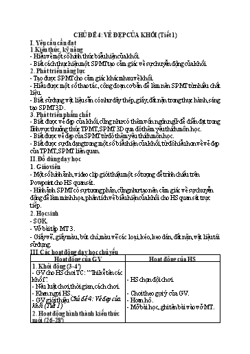 Kế hoạch bài dạy Mĩ Thuật 3 - Chủ đề 4: Vẻ đẹp của khối (Tiết 1)