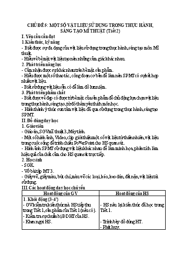 Kế hoạch bài dạy Mĩ Thuật 3 - Chủ đề 5: Một số vật liệu sử dụng trong thực hành, sáng tạo mĩ thuật (Tiết 2)