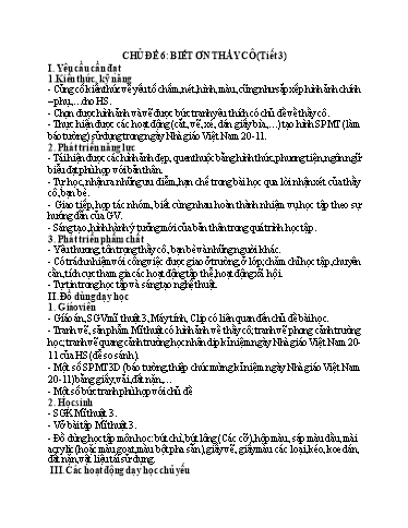 Kế hoạch bài dạy Mĩ Thuật 3 - Chủ đề 6: Biết ơn thầy cô (Tiết 3)