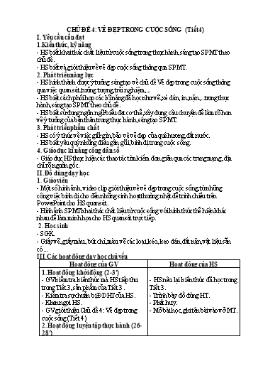 Kế hoạch bài dạy Mĩ Thuật 4 - Chủ đề 4: Vẻ đẹp trong cuộc sống (Tiết 4)