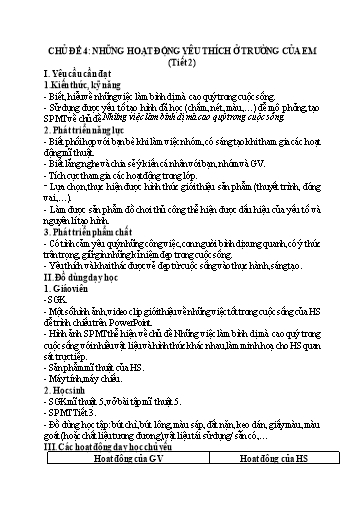 Kế hoạch bài dạy Mĩ Thuật 5 - Chủ đề 4: Những hoạt động yêu thích ở trường của em (Tiết 2)
