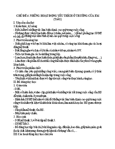 Kế hoạch bài dạy Mĩ Thuật 5 - Chủ đề 4: Những hoạt động yêu thích ở trường của em (Tiết 1)