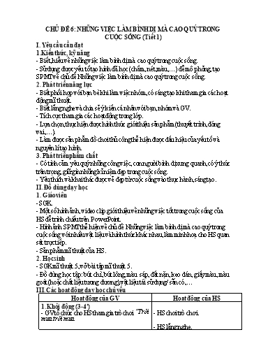 Kế hoạch bài dạy Mĩ Thuật 5 - Chủ đề 5: Những việc làm bình dị mà cao quý trong cuộc sống (Tiết 1)