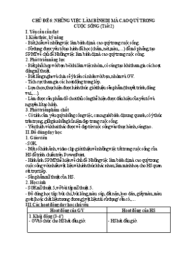 Kế hoạch bài dạy Mĩ Thuật 5 - Chủ đề 6: Những việc làm bình dị mà cao quý trong cuộc sống (Tiết 2)