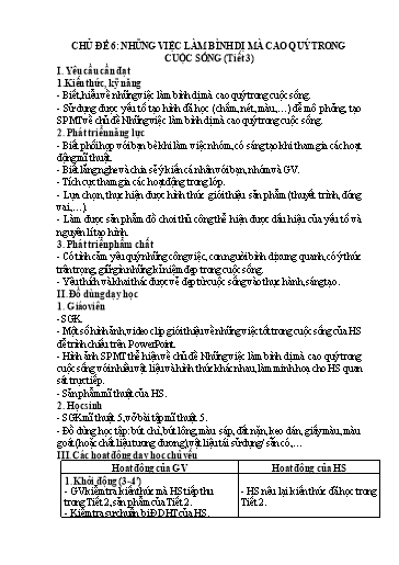 Kế hoạch bài dạy Mĩ Thuật 5 - Chủ đề 6: Những việc làm bình dị mà cao quý trong cuộc sống (Tiết 3)