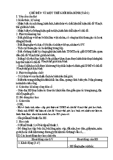 Kế hoạch bài dạy Mĩ Thuật 5 - Chủ đề 9: Vì một thế giới Hòa Bình (Tiết 1)