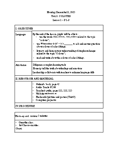 Kế hoạch bài dạy Tiếng Anh 3 - Tuần 15 Năm học 2023-2024 (Lê Thị Xuân)