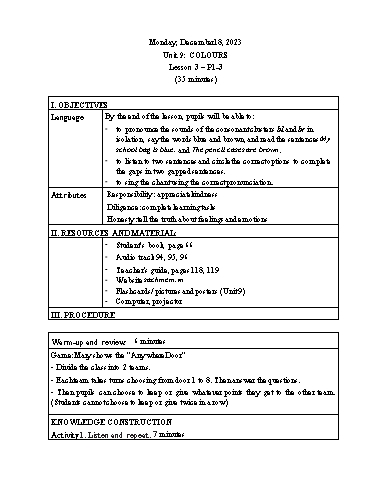Kế hoạch bài dạy Tiếng Anh 3 - Tuần 16 Năm học 2023-2024 (Lê Thị Xuân)