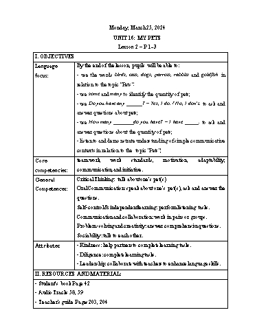 Kế hoạch bài dạy Tiếng Anh 3 - Tuần 29 Năm học 2023-2024 (Lê Thị Xuân)