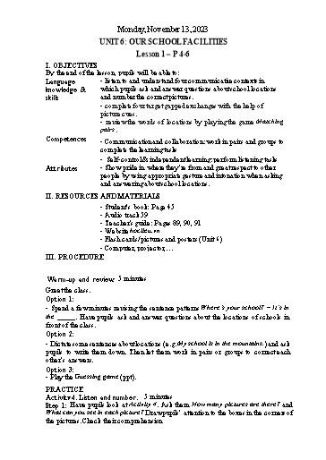 Kế hoạch bài dạy Tiếng Anh 4 - Tuần 11 Năm học 2023-2024 (Lê Thị Xuân)