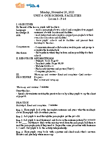 Kế hoạch bài dạy Tiếng Anh 4 - Tuần 12 Năm học 2023-2024 (Lê Thị Xuân)