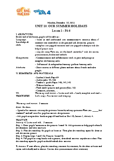 Kế hoạch bài dạy Tiếng Anh 4 - Tuần 17 Năm học 2023-2024 (Lê Thị Xuân)