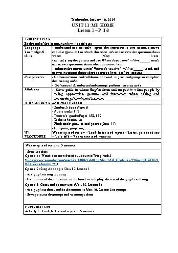 Kế hoạch bài dạy Tiếng Anh 4 - Tuần 19 Năm học 2023-2024 (Lê Thị Xuân)