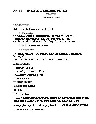 Kế hoạch bài dạy Tiếng Anh 4 - Tuần 2 Năm học 2023-2024 (Lê Thị Xuân)