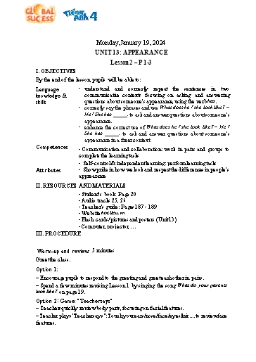 Kế hoạch bài dạy Tiếng Anh 4 - Tuần 24 Năm học 2023-2024 (Lê Thị Xuân)
