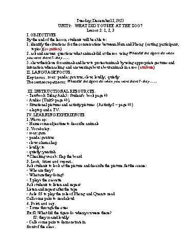 Kế hoạch bài dạy Tiếng Anh 5 - Tuần 15 Năm học 2023-2024 (Lê Thị Xuân)