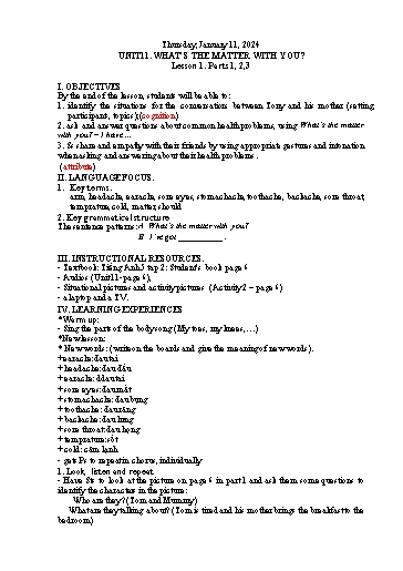 Kế hoạch bài dạy Tiếng Anh 5 - Tuần 19 Năm học 2023-2024 (Lê Thị Xuân)