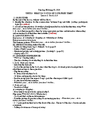 Kế hoạch bài dạy Tiếng Anh 5 - Tuần 24 Năm học 2023-2024 (Lê Thị Xuân)