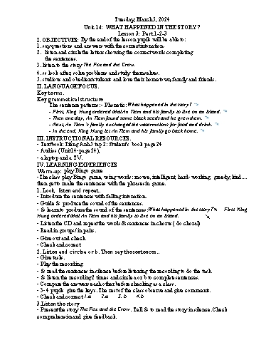 Kế hoạch bài dạy Tiếng Anh 5 - Tuần 26 Năm học 2023-2024 (Lê Thị Xuân)