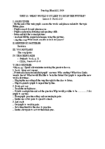 Kế hoạch bài dạy Tiếng Anh 5 - Tuần 27 Năm học 2023-2024 (Lê Thị Xuân)