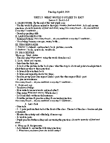 Kế hoạch bài dạy Tiếng Anh 5 - Tuần 31 Năm học 2023-2024 (Lê Thị Xuân)