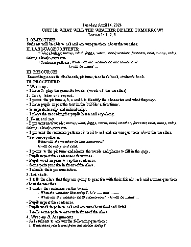 Kế hoạch bài dạy Tiếng Anh 5 - Tuần 32 Năm học 2023-2024 (Lê Thị Xuân)